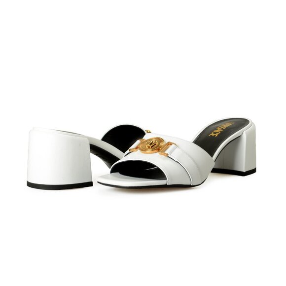 Versace Women's White Gold Medusa Heeled Sandals Mules Shoes US 6 IT 36 - Picture 8 of 8